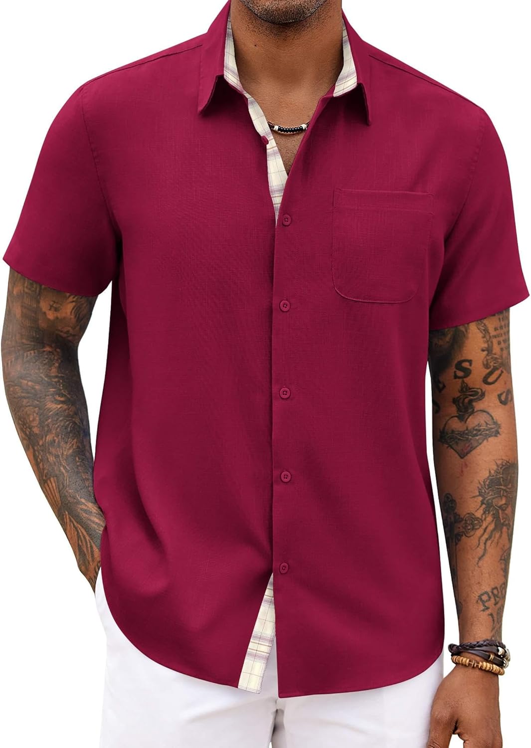 Short Sleeve Casual Summer Beach Vacation Wedding Shirt with Pocket