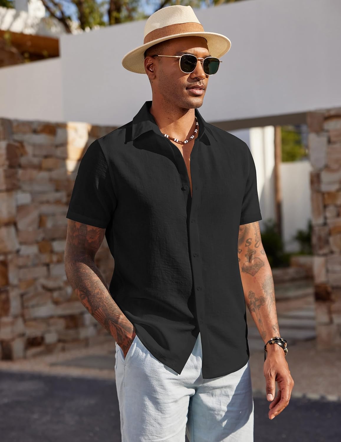 Men's Short Sleeve Button Down Shirt Casual Summer Beach Wedding Vacation Shirts