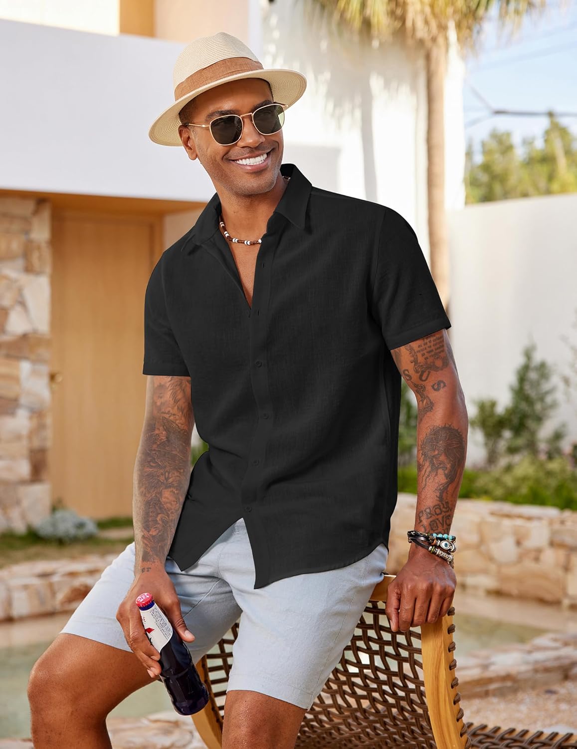 Men's Short Sleeve Button Down Shirt Casual Summer Beach Wedding Vacation Shirts
